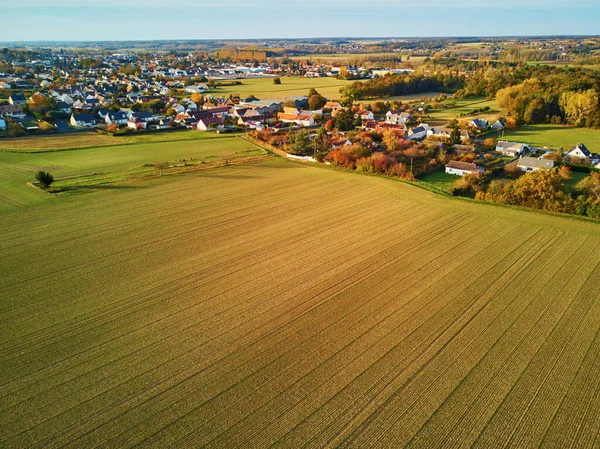 Pemandangan Udara Padang Rumput Dan Lahan Pertanian Prancis Desa Perancis — Stok Foto