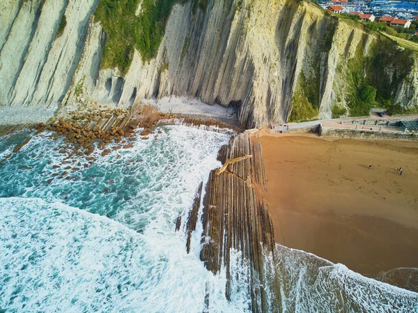 Aerial Drone View Famous Flysch Zumaia Basque Country Spain Flysch — 스톡 사진