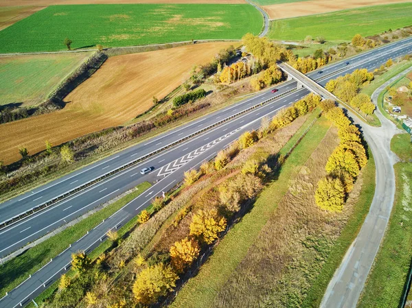 Légi Drón Kilátás Gyönyörű Francia Vidék Autópálya Franciaországban — Stock Fotó