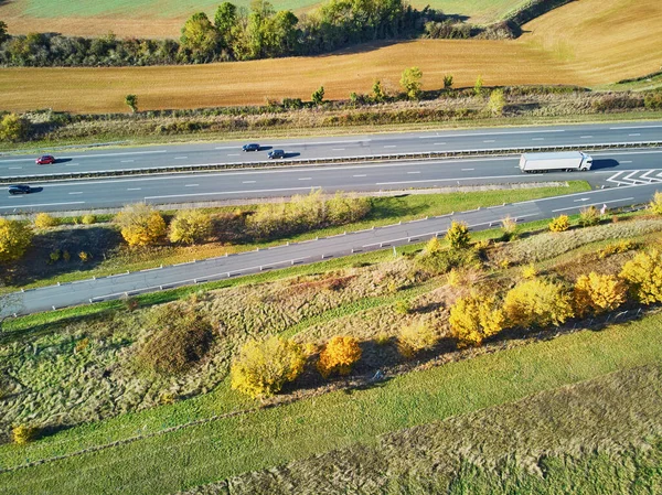 Aerial Drone View Beautiful French Countryside Motorway France — Foto Stock
