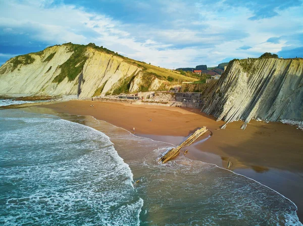 Aerial Drone View Famous Flysch Zumaia Basque Country Spain Flysch —  Fotos de Stock