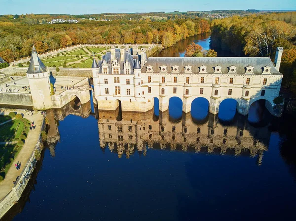 Chenonceau Francja Listopad 2021 Widok Lotu Ptaka Francuski Zamek Chenonceau — Zdjęcie stockowe