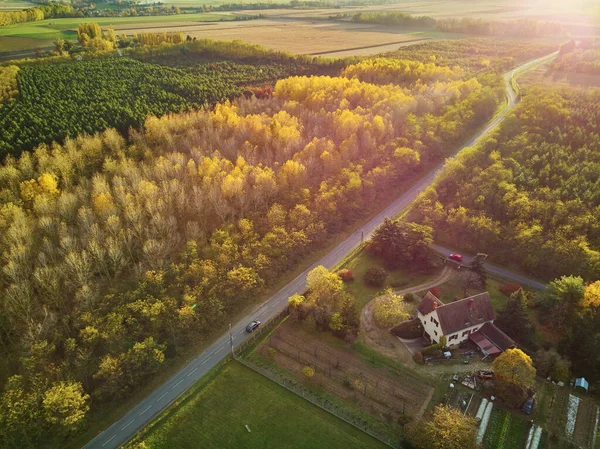 Road Autumn Woods Central Part France — 스톡 사진