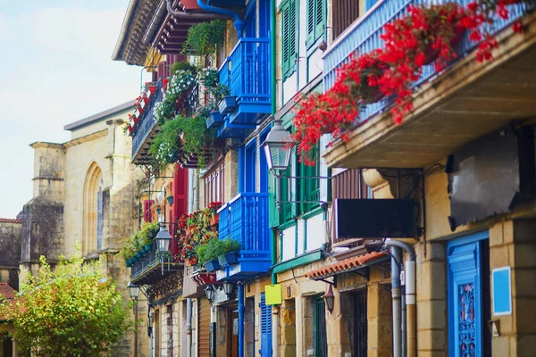 Colorful Facades Street Beautiful Village Hondarribia Basque Country Spain — 스톡 사진