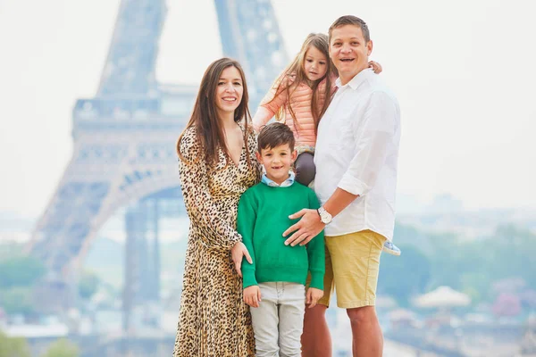 Happy Family Four Enjoying Trip Paris France Mother Father Son — Stock Photo, Image