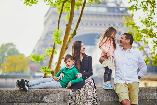 Happy Family Four Enjoying Trip Paris France Mother Father Son — Stock Photo, Image