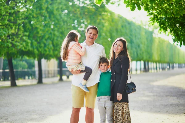 Happy Family Four Enjoying Trip Paris France Mother Father Son — Stock Photo, Image