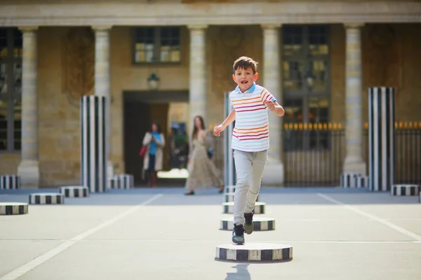 Boy Running Palais Royal Garden Child Having Fun Paris France — Stock Photo, Image