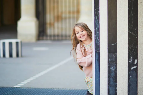 Girl Running Palais Royal Garden Child Having Fun Paris France — Stock Photo, Image