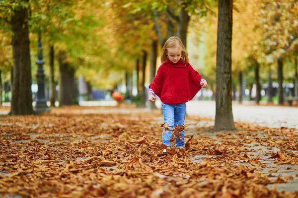 Entzückendes Vorschulmädchen Das Einem Herbsttag Garten Der Tuileries Paris Spaziert — Stockfoto