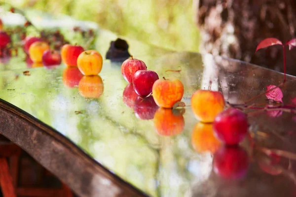 Manzanas Rojas Una Mesa Cristal Idea Decoración Alimentos Para Recepción — Foto de Stock