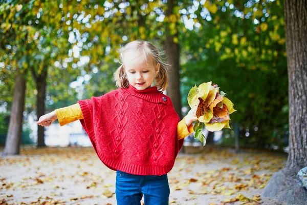 Adorable Niña Preescolar Disfrutando Agradable Soleado Día Otoño Aire Libre — Foto de Stock