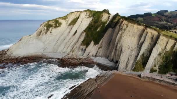 Aerial Drone View Famous Flysch Zumaia Basque Country Spain Flysch — 图库视频影像