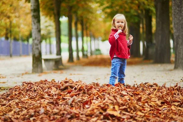 Adorable Niña Preescolar Caminando Jardín Las Tullerías París Día Otoño —  Fotos de Stock