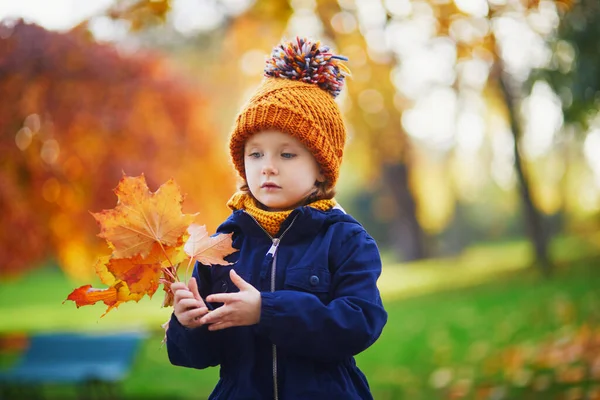 Entzückende Vorschulmädchen Genießen Schöne Und Sonnige Herbsttage Freien Glückliches Kind — Stockfoto