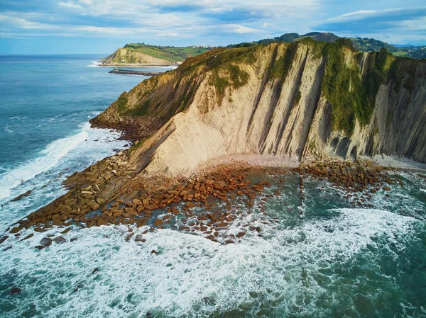 Aerial Drone View Famous Flysch Zumaia Basque Country Spain Flysch — Stockfoto