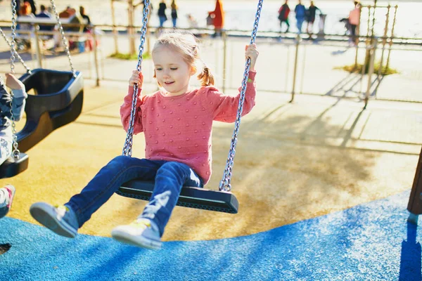 Happy Years Old Girl Swing Happy Kid Playground Swinging Seesaw — Stock Photo, Image