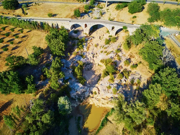 Aerial Drone View Julian Bridge Pont Julien Roman Stone Arch — Fotografia de Stock