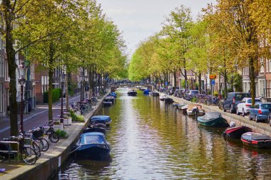 Scenic view of Amsterdam, the Netherlands with its canals, embankments and bridges