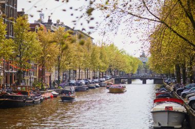 Scenic view of Amsterdam, the Netherlands with its canals, embankments and bridges