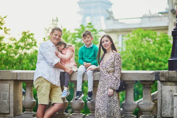 Happy Family Four Enjoying Trip Paris France Mother Father Son — Stock Photo, Image