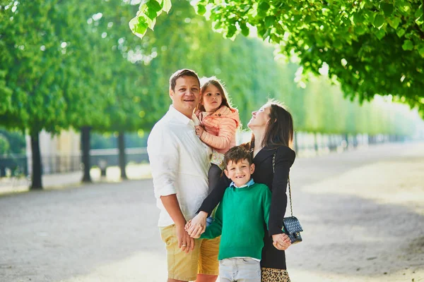 Happy Family Four Enjoying Trip Paris France Mother Father Son — Stock Photo, Image