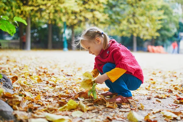 Adorabile Ragazza Età Prescolare Godendo Bella Soleggiata Giornata Autunnale All — Foto Stock