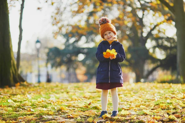 Adorable Niña Preescolar Disfrutando Agradable Soleado Día Otoño Aire Libre — Foto de Stock