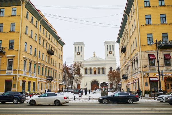 Petersburg Russia Styczeń 2022 Luterański Kościół Piotra Pawła Widzianych Nevsky — Zdjęcie stockowe