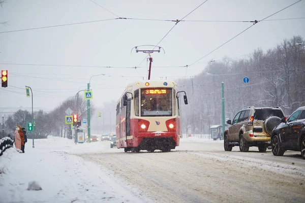 Saint Petersburg Russia January 2022 Public Transport Cold Snowy Winter — Stock Photo, Image