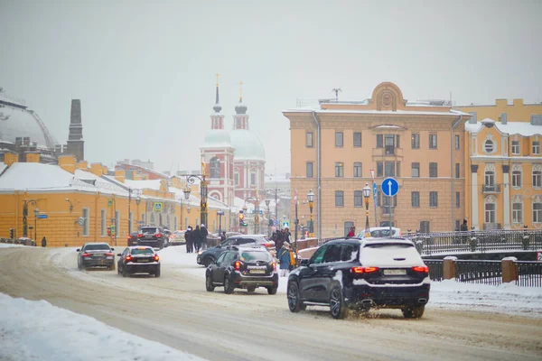 Сайнт Петербург Россия Января 2022 Снежные Дороги Зимние Дни Санкт — стоковое фото