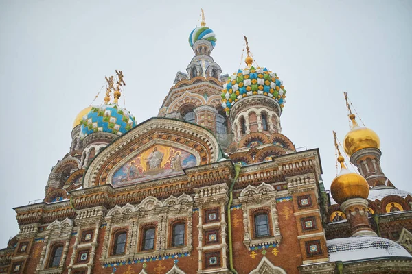 Scénický Pohled Spasitele Kostele Prolité Krve Zasněženém Zimním Dni Petrohradě — Stock fotografie