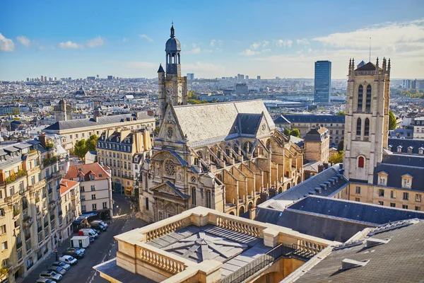 Natursköna Parisiska Stadsbilden Flygfoto Över Saint Etienne Mont Kyrkan Paris — Stockfoto