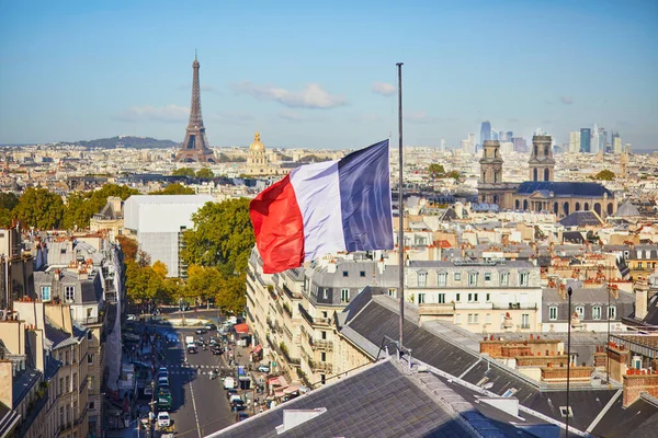 Paisaje Urbano Parisino Escénico Vista Aérea Torre Eiffel Sobre Bandera — Foto de Stock