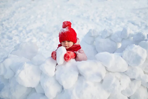눈내리는 겨울날아름다운 공원에서 즐겁게 스러운 귀여운 아이가 속에서 아이들 가족을 — 스톡 사진