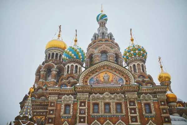 Живописный Вид Савиора Пролитую Кровью Церковь Снежный Зимний День Санкт — стоковое фото