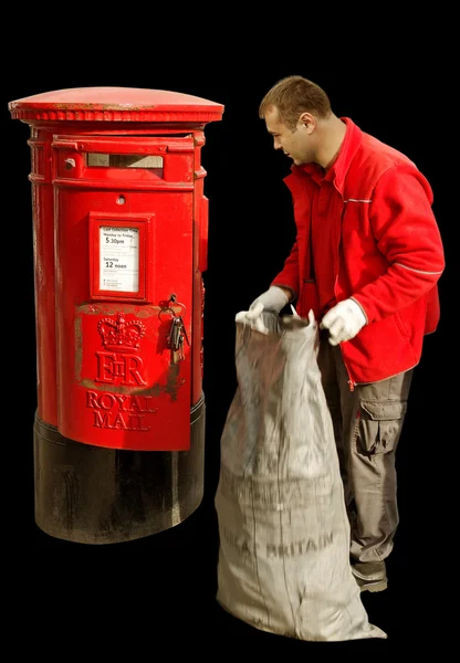 Caixa de correio vermelho e trabalhador . — Fotografia de Stock