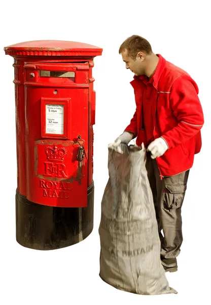 Punainen postilaatikko ja työntekijä . — kuvapankkivalokuva