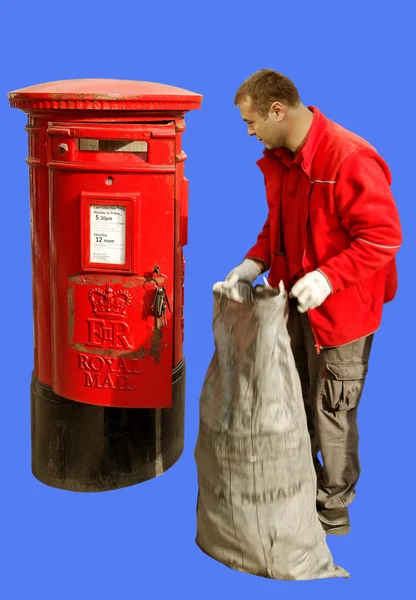 Red mail-box and worker. — Stock Photo, Image