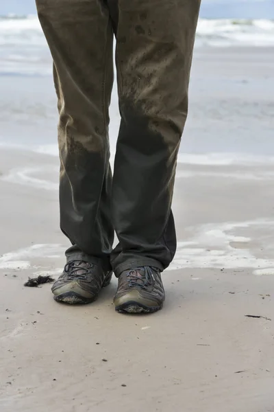 Adult Man Wet Trousers Sea — Stock Photo, Image