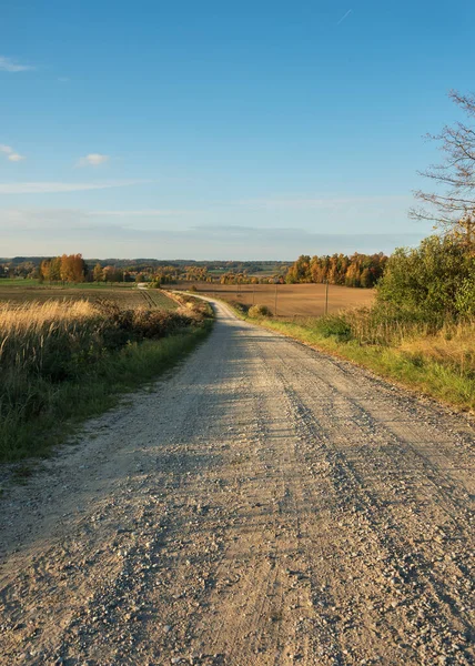 Dlouhá Štěrková Cesta Podzim — Stock fotografie