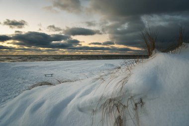 Kışın Baltık Denizi sahili manzarası.