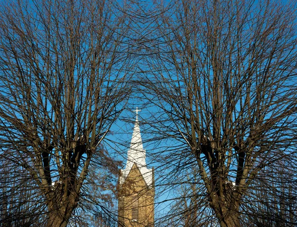 Pohled Kostel Skrze Stromy — Stock fotografie