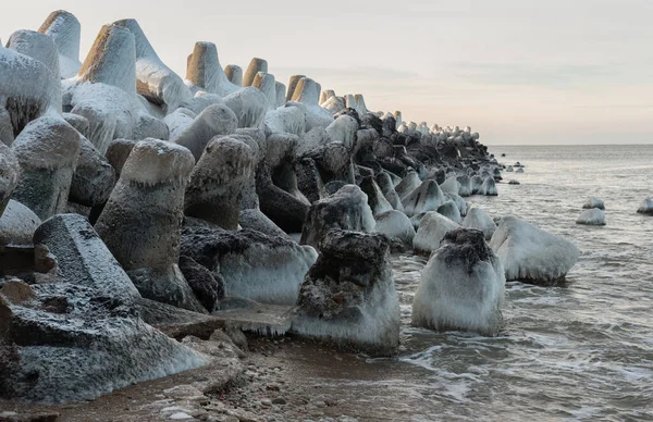 Gelo Quebra Mar Norte Liepaja — Fotografia de Stock