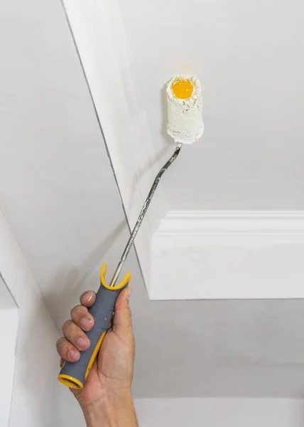 Man Paints Ceiling White — Stock Photo, Image