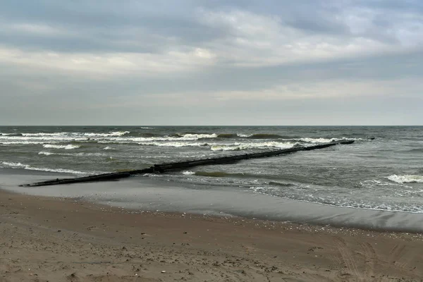 View Baltic Sea Wooden Breakwater Fishing Boats — Stockfoto