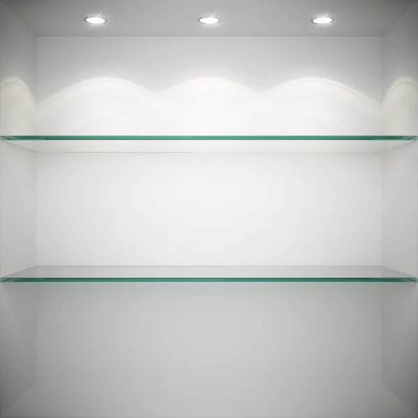 Empty showcase with glass shelves — Stock Photo, Image