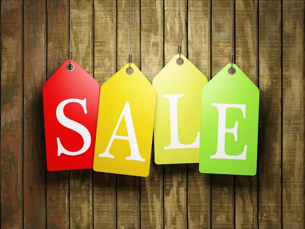 Colorful sale tags hanging — Stock Photo, Image