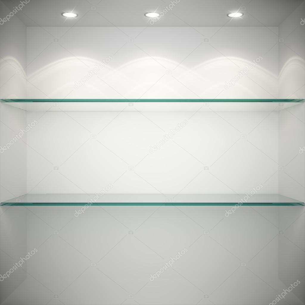 Empty showcase with glass shelves