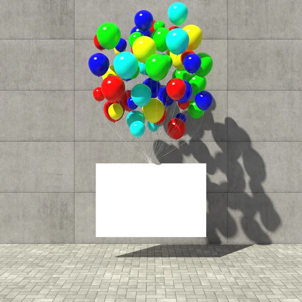 Advertising poster hanging on the balloons — Stock Photo, Image